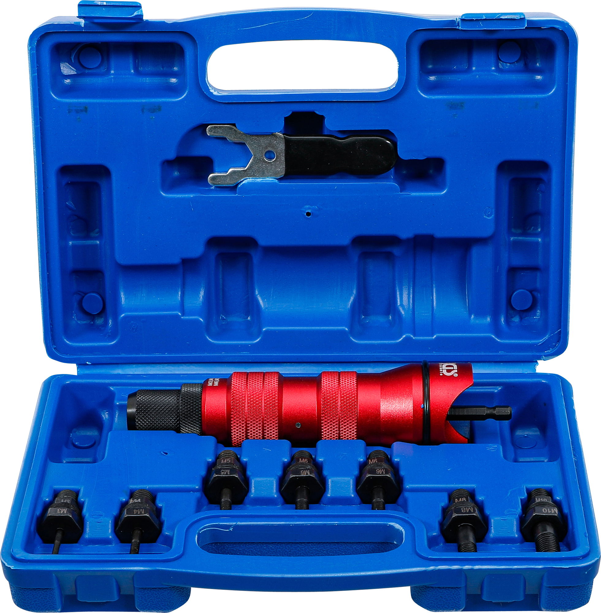 BGS Technic 9-6834 szegecsanya behúzó adapter készlet fúrógépekhez, csavarbehajtókhoz, M3, M4, M5, M6, M8, M10 termék fő termékképe