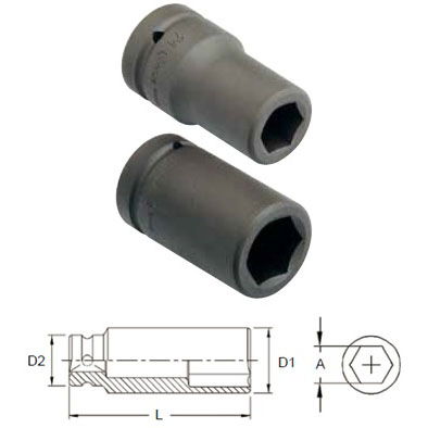 Genius Tools 849555 1"-os 6 lapú gépi dugókulcs fej, hosszított kivitel, 55 mm termék fő termékképe